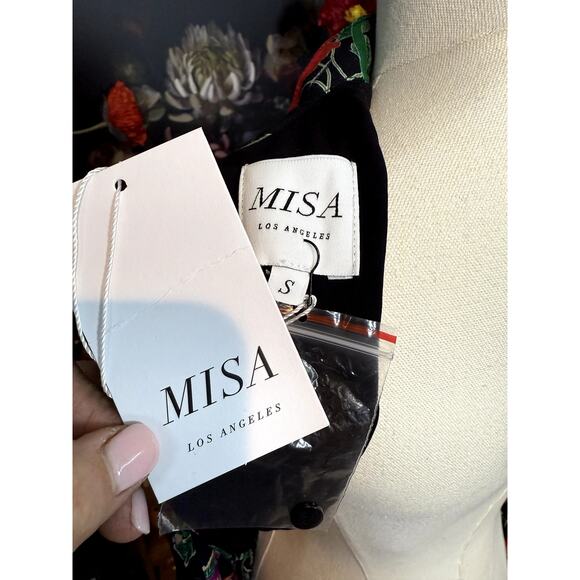 $470 NEW Misa Kora Floral Long Sleeve Maxi Dress Black Sz S - Picture 7 of 8